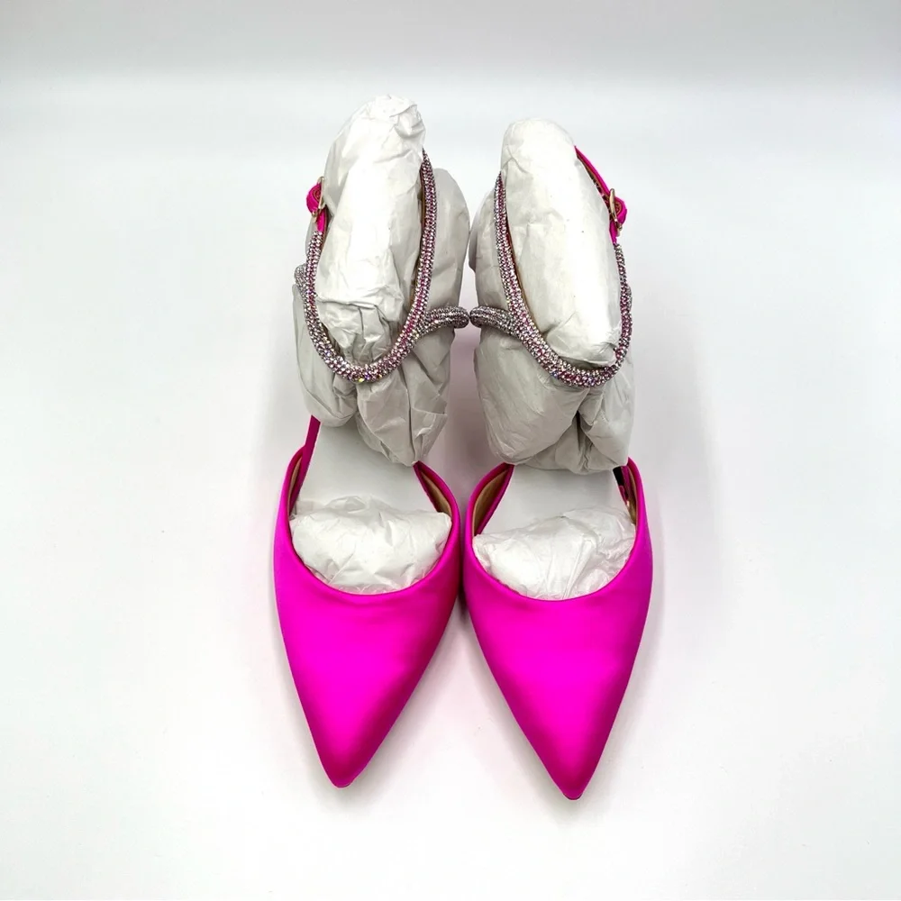 Badgley Mischka Size 5.5 Kamilah Hot Pink Jeweled Point Toe‎ Heels Pumps Shoes